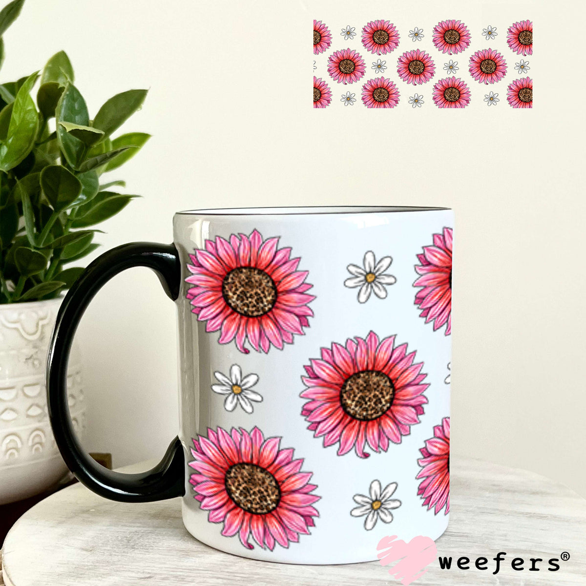 Pink Sunflowers UV DTF Cup Wrap - WEEFERS EXCLUSIVE WRAP 11oz Coffee Mug Cup Wrap Weefers
