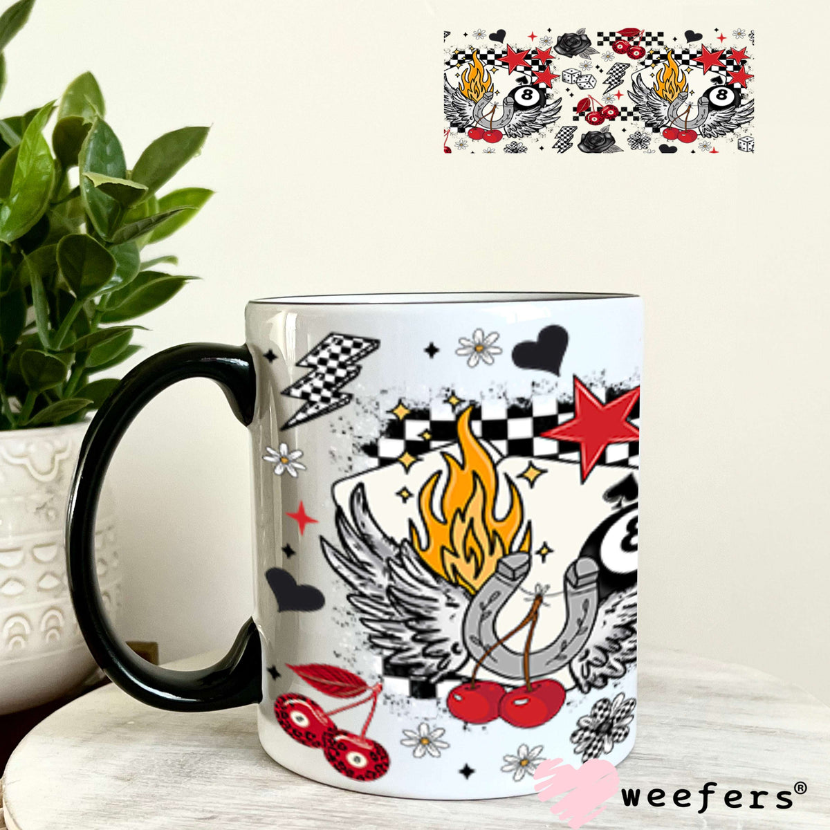 Angle Of Luck Flames and Cherries UV DTF Cup Wrap Exclusive WEEFERS WRAP 11oz Coffee Mug Cup Wrap Weefers
