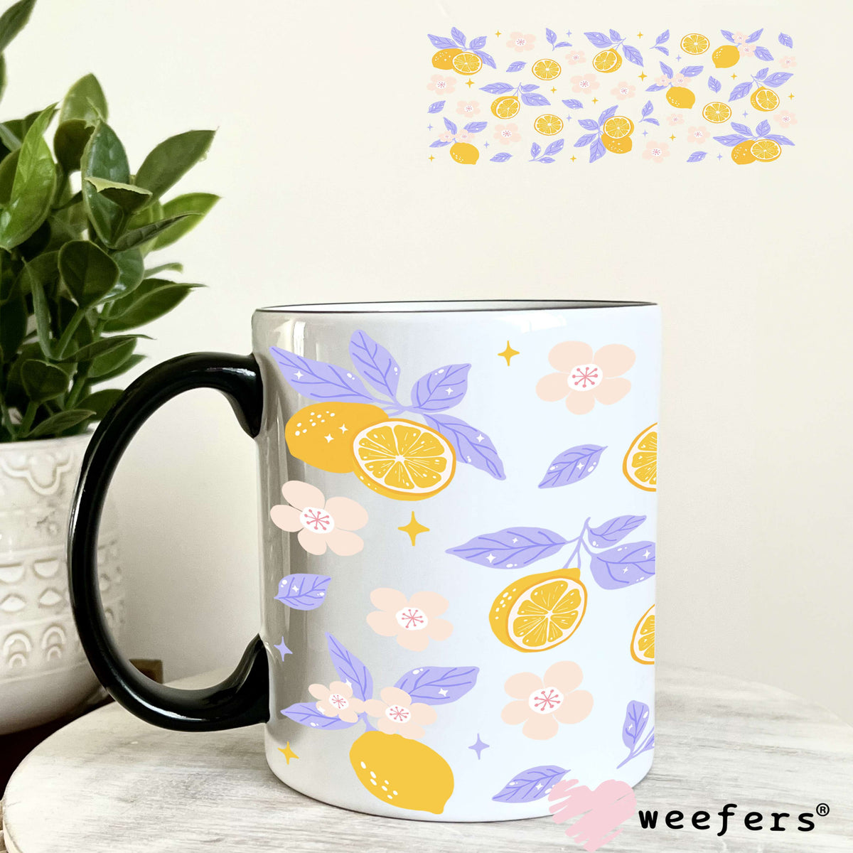 Lemons Purple Leaves UV DTF Cup Wrap 11oz Coffee Mug Weefers