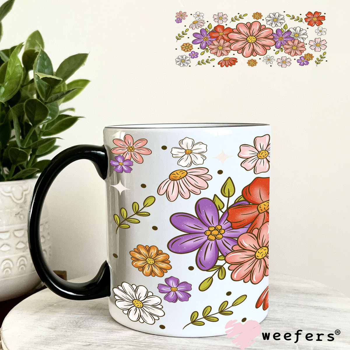 Coral Purple and Red Flower Swag UV DTF Cup Wrap 11oz Coffee Mug Weefers