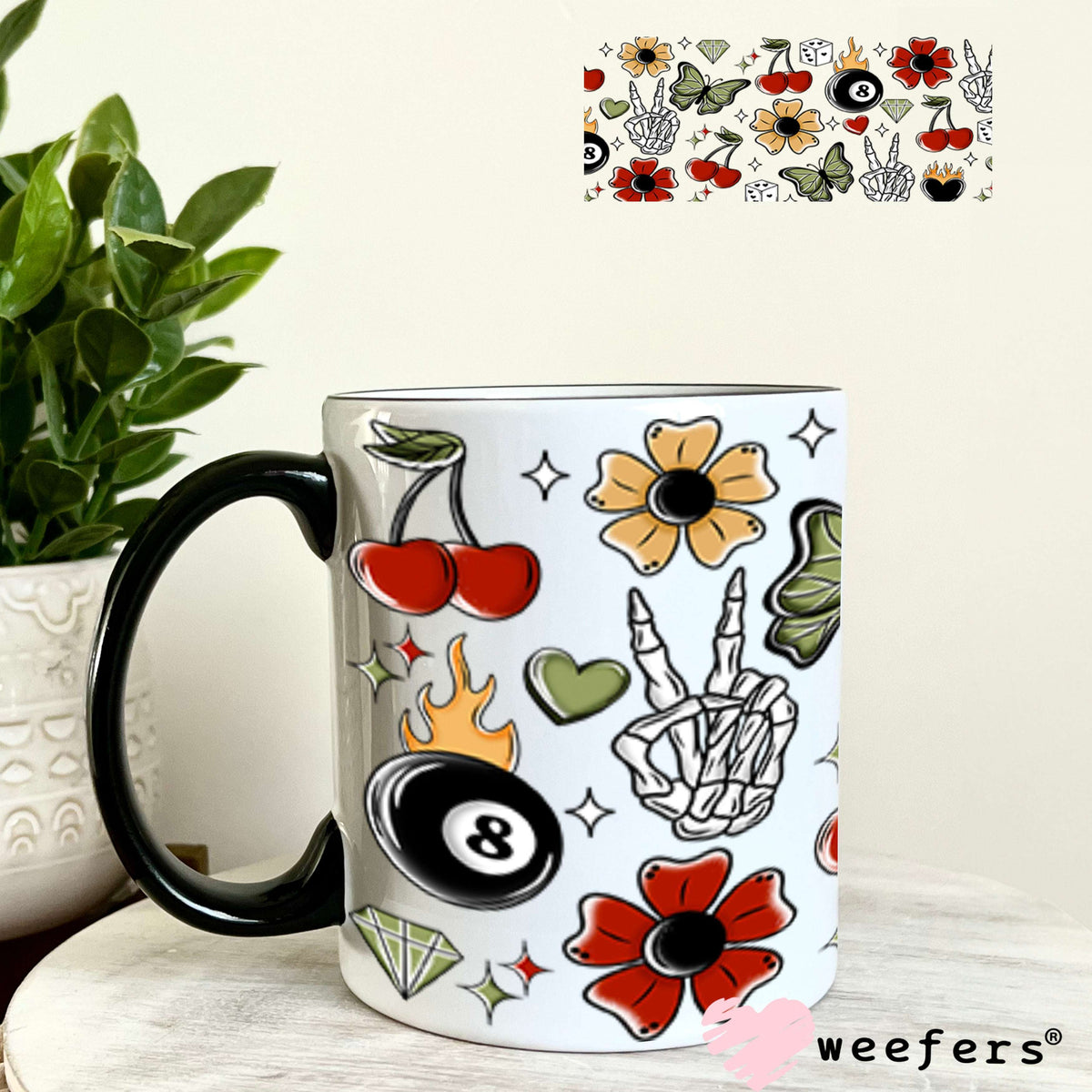 Skully Peace Sign Eight Ball UV DTF Cup Wrap - Exclusive WEEFERS WRAP 11oz Coffee Mug Cup Wrap Weefers