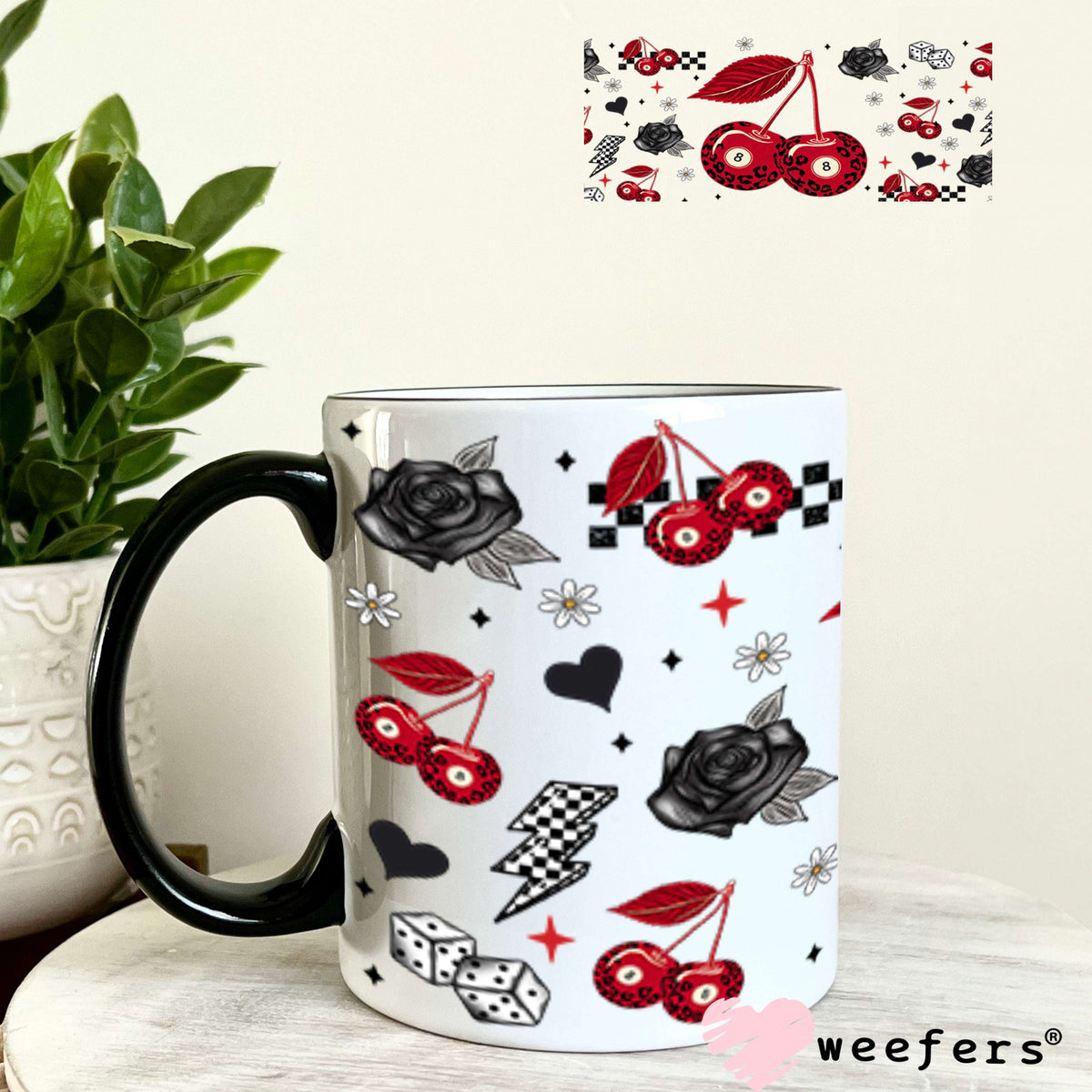 Leopard Red Cherry Eight Ball UV DTF Cup Wrap - Exclusive WEEFERS WRAP 11oz Coffee Mug Cup Wrap Weefers