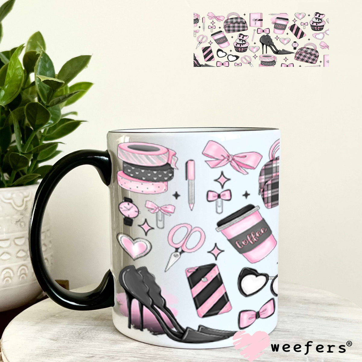 Pink and Grey Planner Girl UV DTF Cup Wrap - Exclusive WEEFERS WRAP 11oz Coffee Mug Cup Wrap Weefers