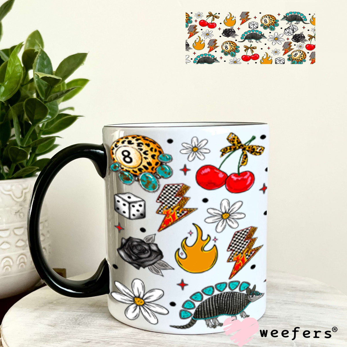 Leopard Turquoise Eightball and Armadillo Sidekick UV DTF Cup Wrap - Exclusive WEEFERS WRAP 11oz Coffee Mug Cup Wrap Weefers