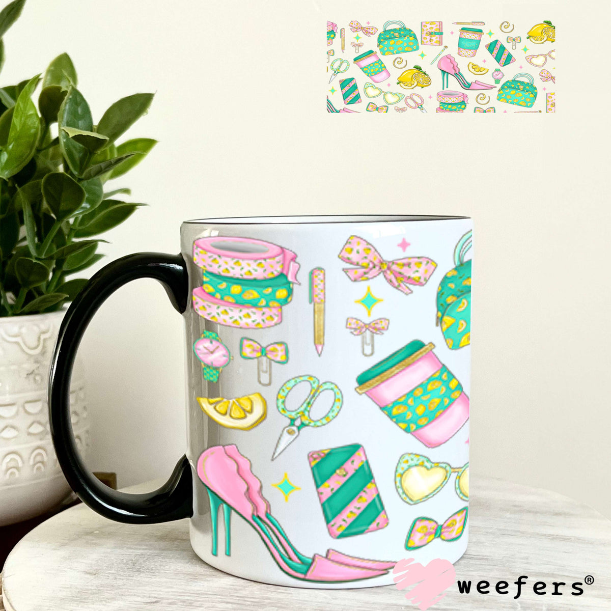 Lemon Pink and Green Girl Planner UV DTF Cup Wrap - Exclusive WEEFERS WRAP 11oz Coffee Mug Cup Wrap Weefers