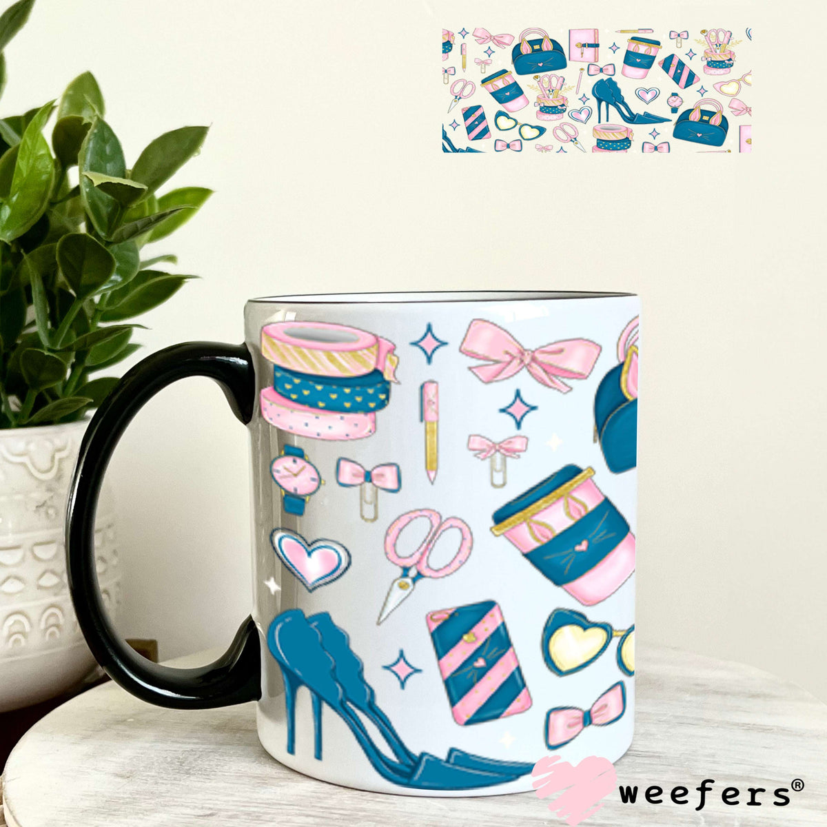 Blue and Pink Girl Planner UV DTF Cup Wrap - Exclusive WEEFERS WRAP 11oz Coffee Mug Cup Wrap Weefers