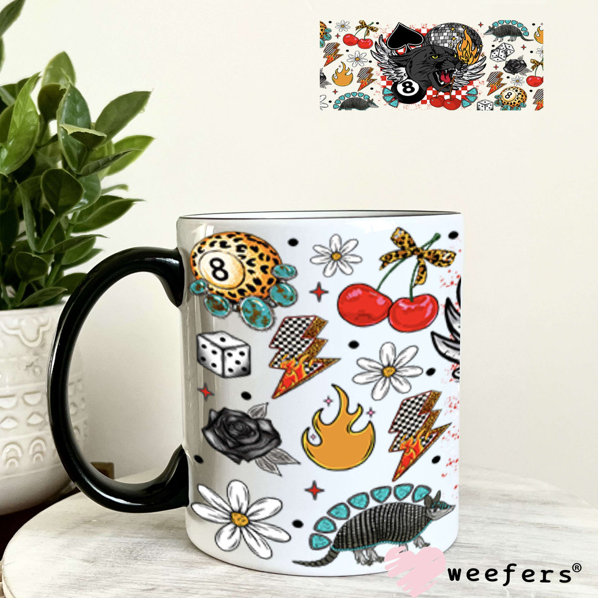 Leopard Turquoise Eightball and Armadillo UV DTF Cup Wrap - Exclusive WEEFERS WRAP 11oz Coffee Mug Weefers