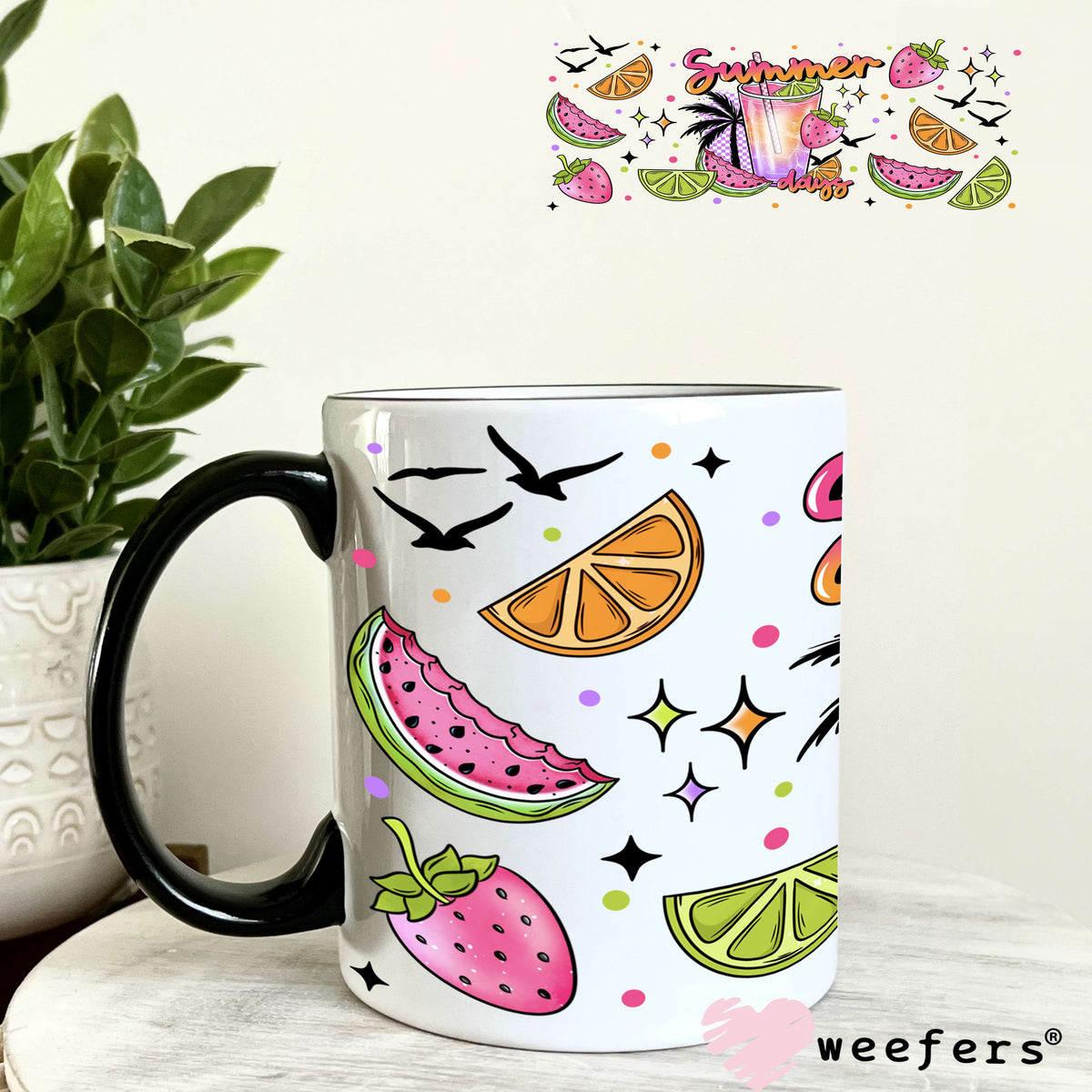 Summer Days Limes Oranges and Strawberries UV DTF Cup Wrap 11oz Coffee Mug Weefers