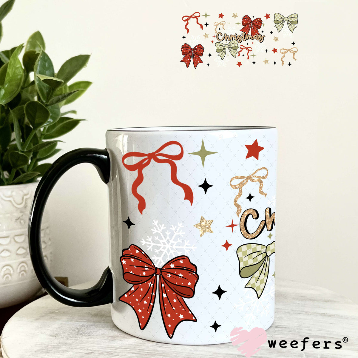 Christmas Bows UV DTF Cup Wrap 11oz Coffee Mug Weefers