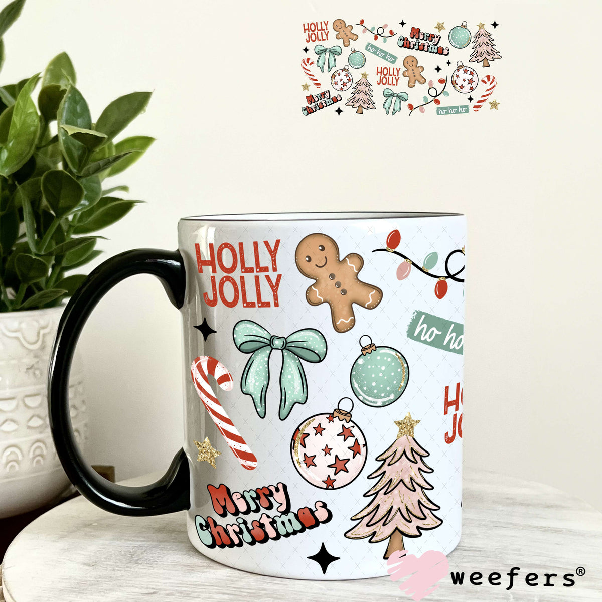 Merry Christmas Holly Jolly UV DTF Cup Wrap 11oz Coffee Mug Weefers