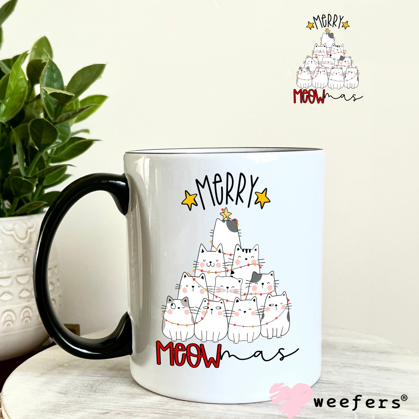 Merry Meowmas Cat Christmas UV DTF Decal 11oz Coffee Mug Weefers