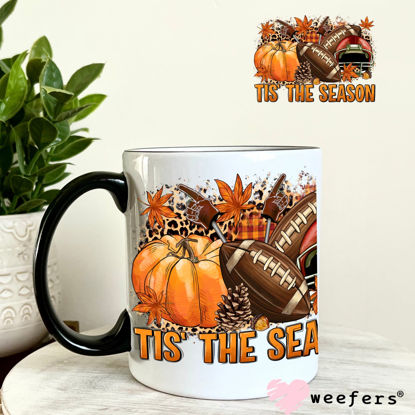 Tis The Season Fall Football UV DTF Decal 11oz Coffee Mug Weefers