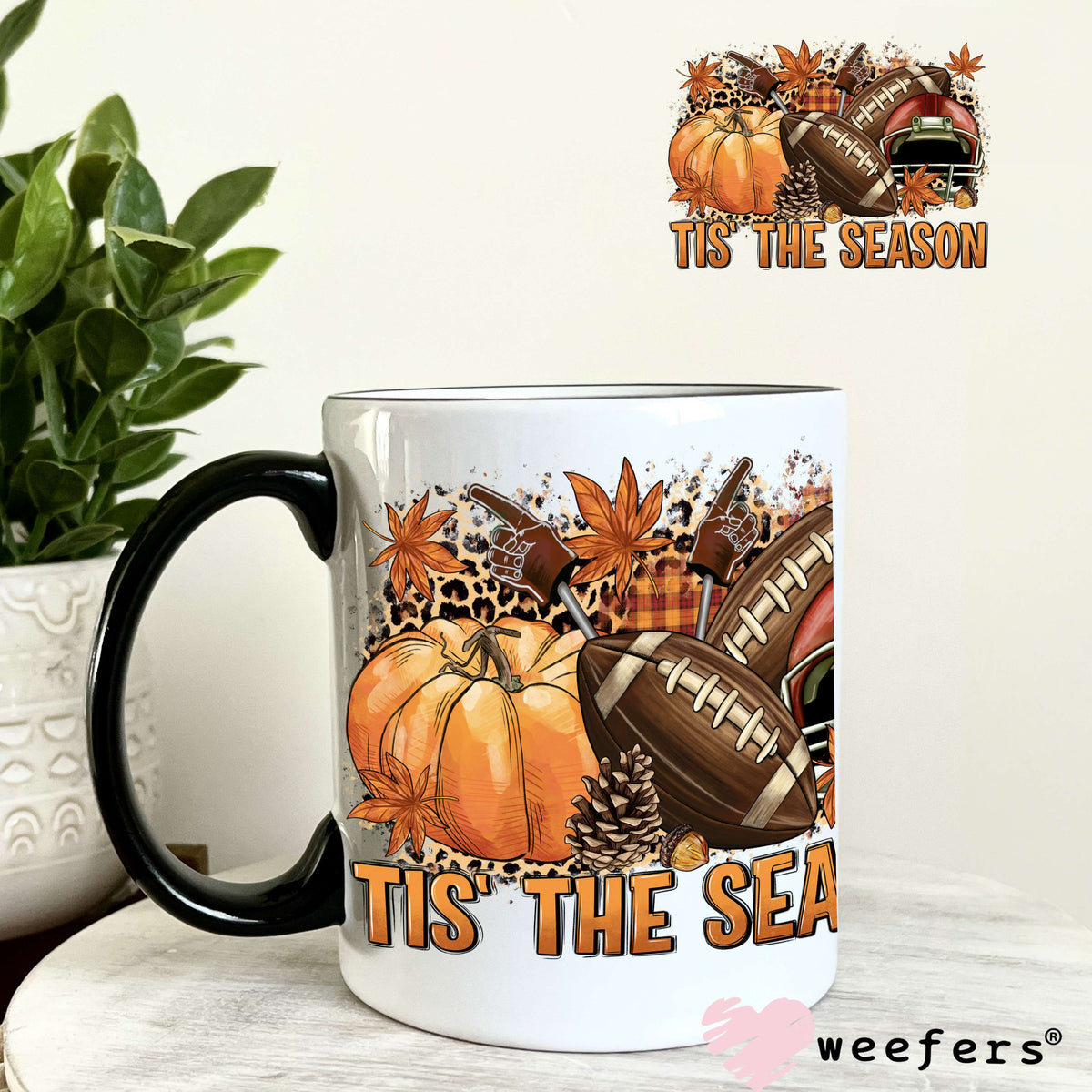 Tis The Season Fall Football UV DTF Decal 11oz Coffee Mug Weefers