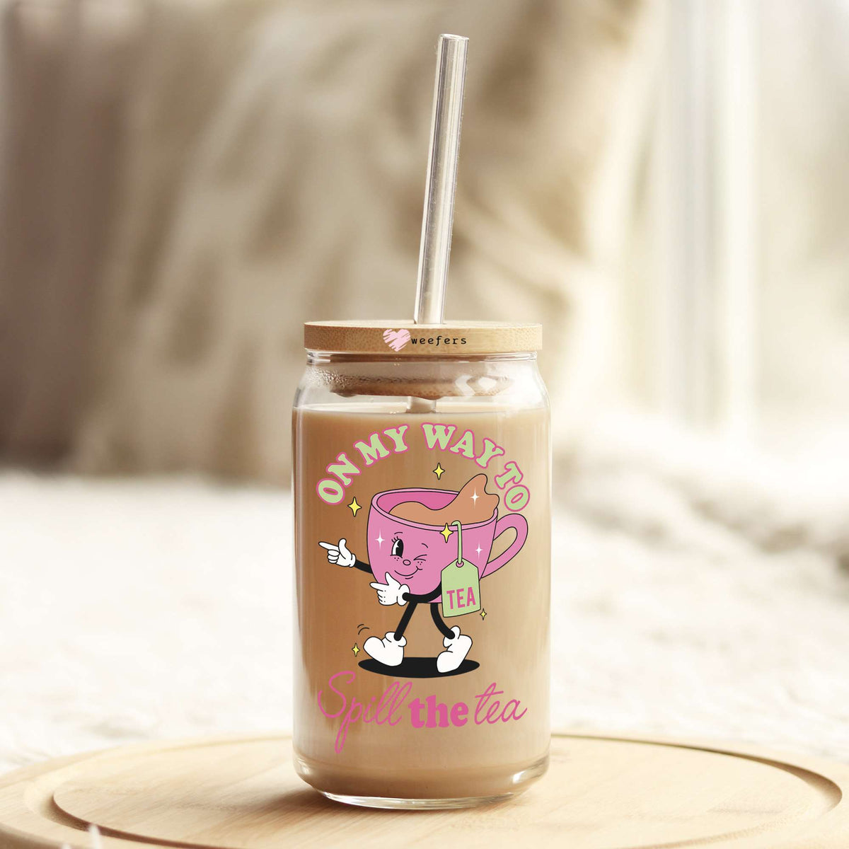 On My Way To Spill The Tea 16oz Libbey Glass Can UV DTF or Sublimation Wrap Decal Transfer Weefers
