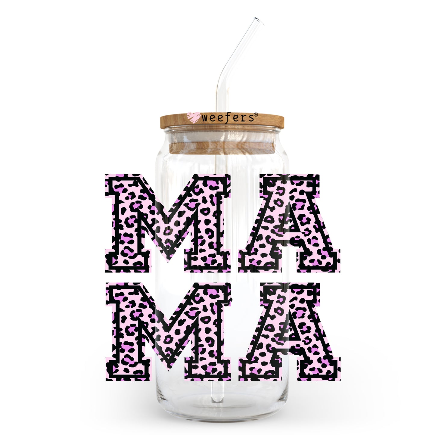 Purple Leopard Mama Block 20oz Libbey Glass Can UV DTF or Sublimation Wrap - Decal Transfer Weefers