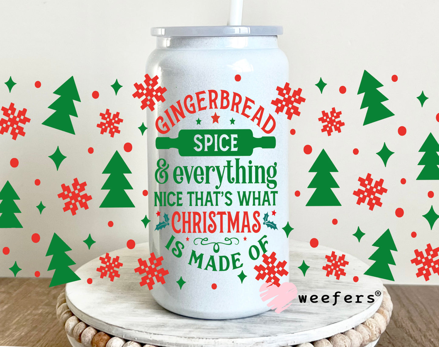 Gingerbread Spice Christmas UV DTF Cup Wrap 16oz Glass Can Generic Weefers