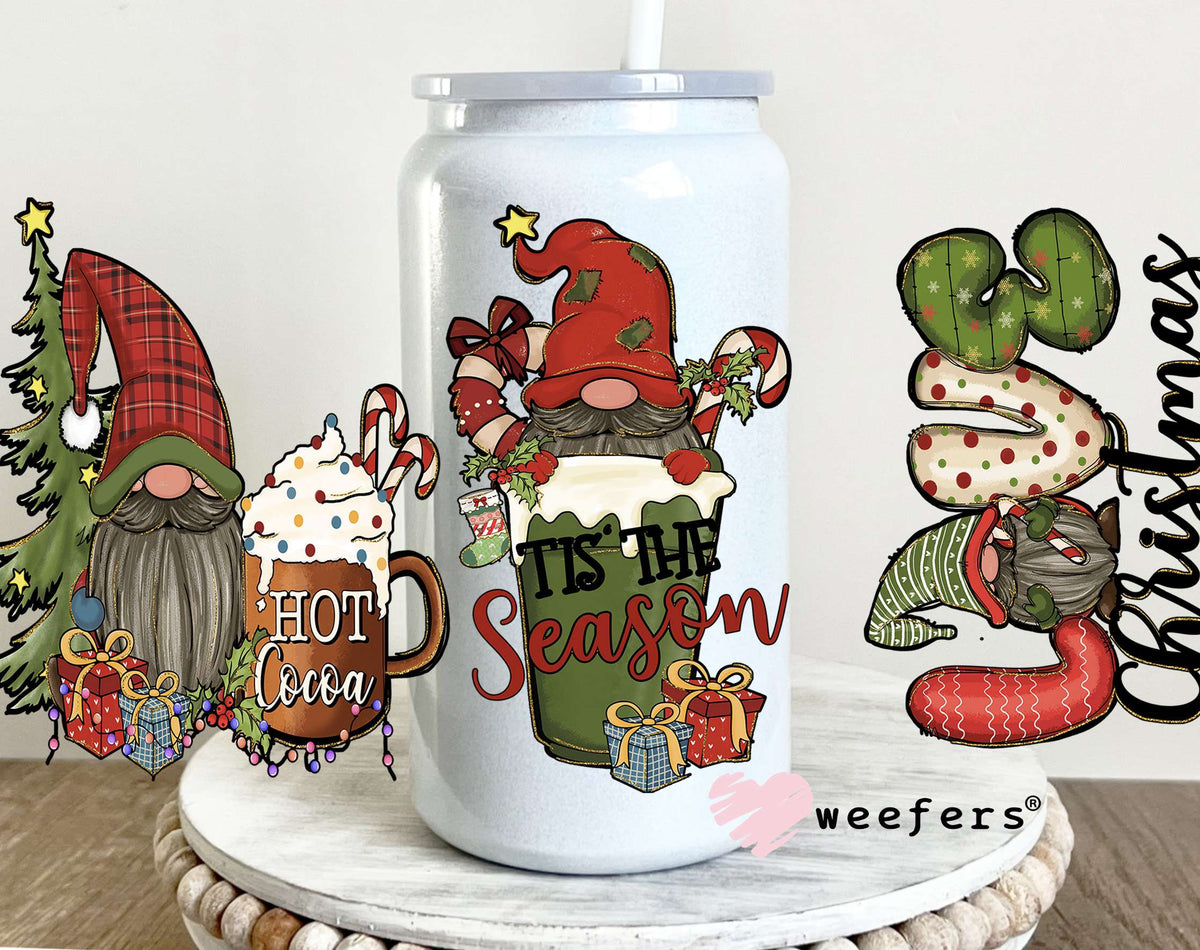 Love Christmas Gnomes UV DTF Cup Wrap 16oz Glass Can Generic Weefers