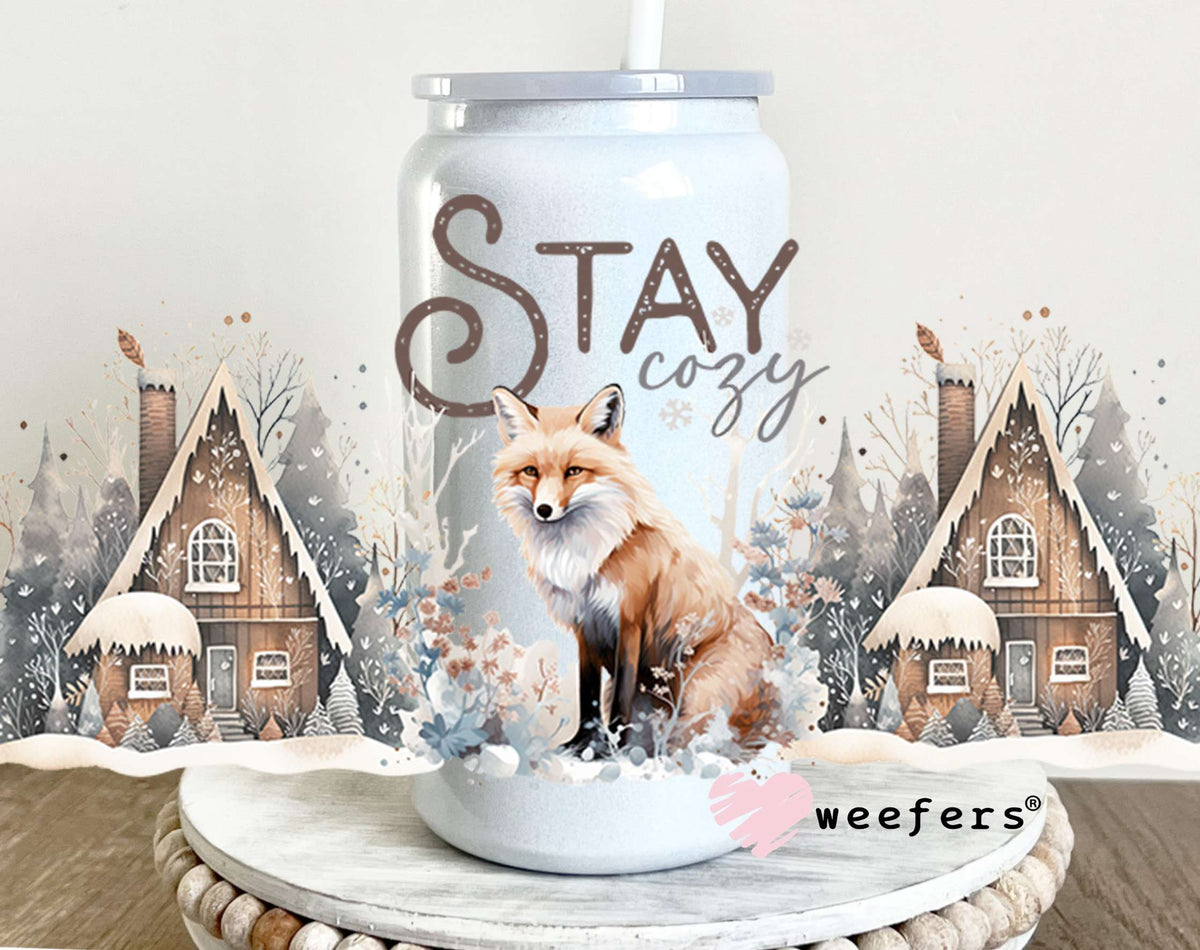 Stay Cozy Christmas Fox UV DTF Cup Wrap 16oz Glass Can Generic Weefers
