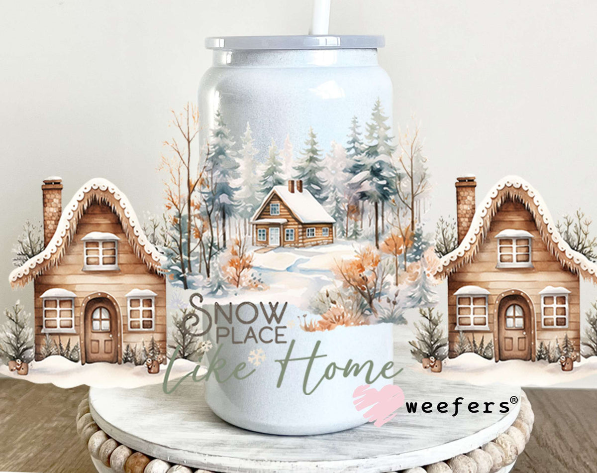Snow Place Like Home Christmas Gingerbread UV DTF Cup Wrap 16oz Glass Can Generic Weefers