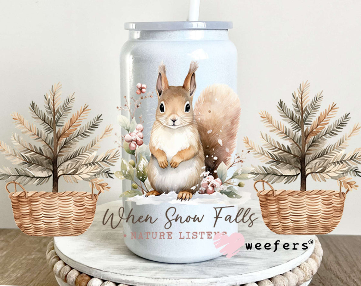 When Snow Falls Christmas Squirrel UV DTF Cup Wrap 16oz Glass Can Generic Weefers