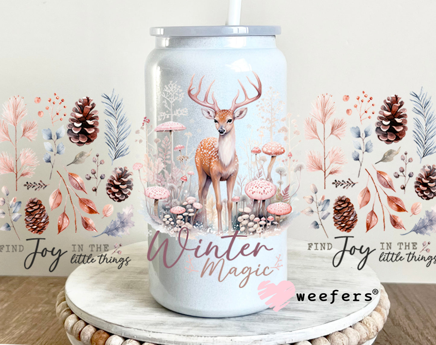 Winter Magic Christmas Deer UV DTF Cup Wrap 16oz Glass Can Generic Weefers