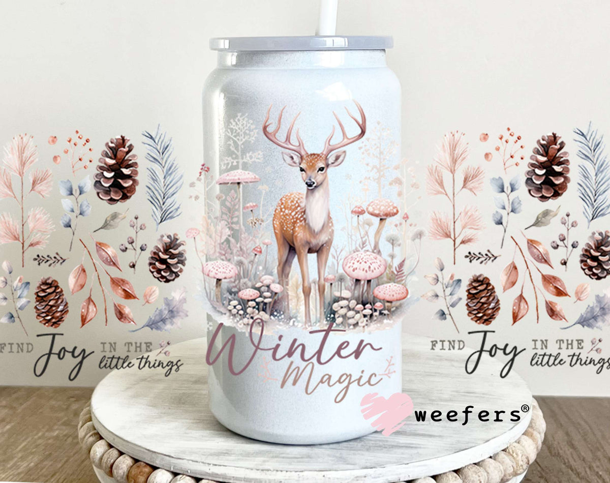 Winter Magic Christmas Deer UV DTF Cup Wrap 16oz Glass Can Generic Weefers