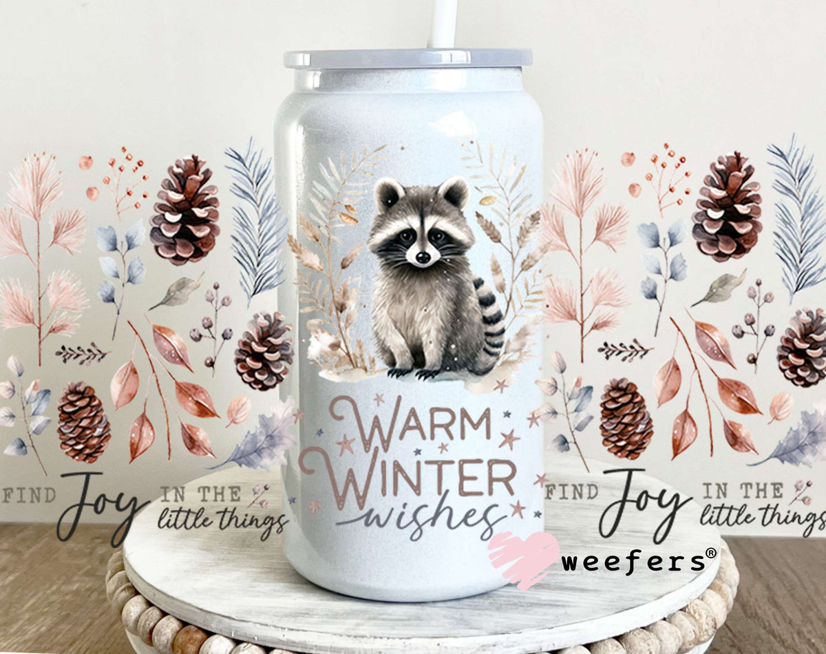 Warm Winter Wishes Christmas Raccoon UV DTF Cup Wrap 16oz Glass Can Generic Weefers