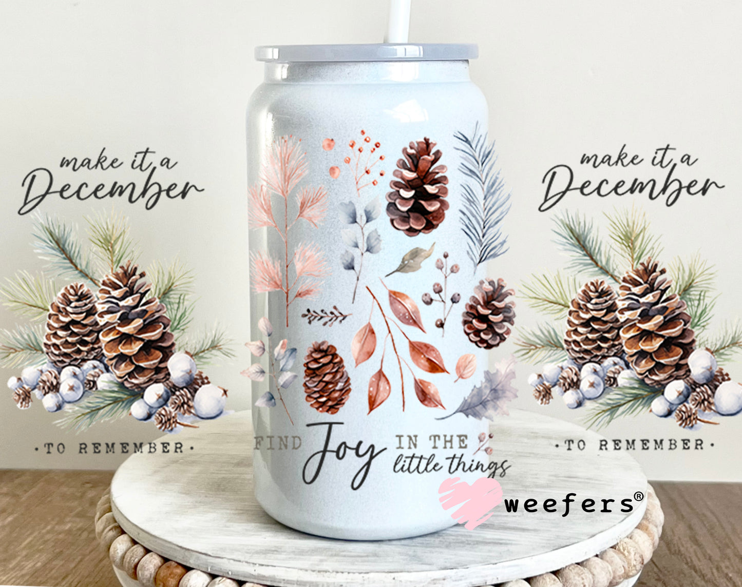 Make it a December to Remember Christmas UV DTF Cup Wrap 16oz Glass Can Generic Weefers