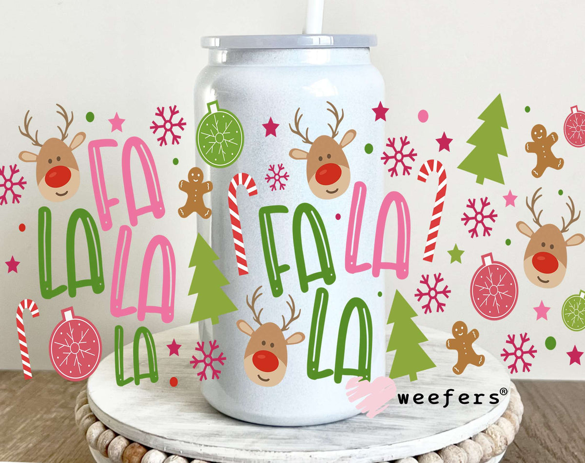 Fa La La Christmas UV DTF Cup Wrap 16oz Glass Can Generic Weefers