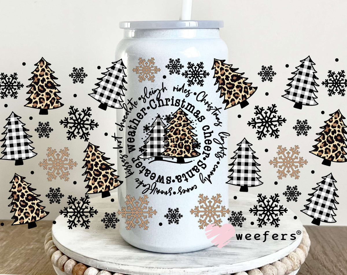 Christmas Weather Cheetah Trees UV DTF Cup Wrap 16oz Glass Can Generic Weefers