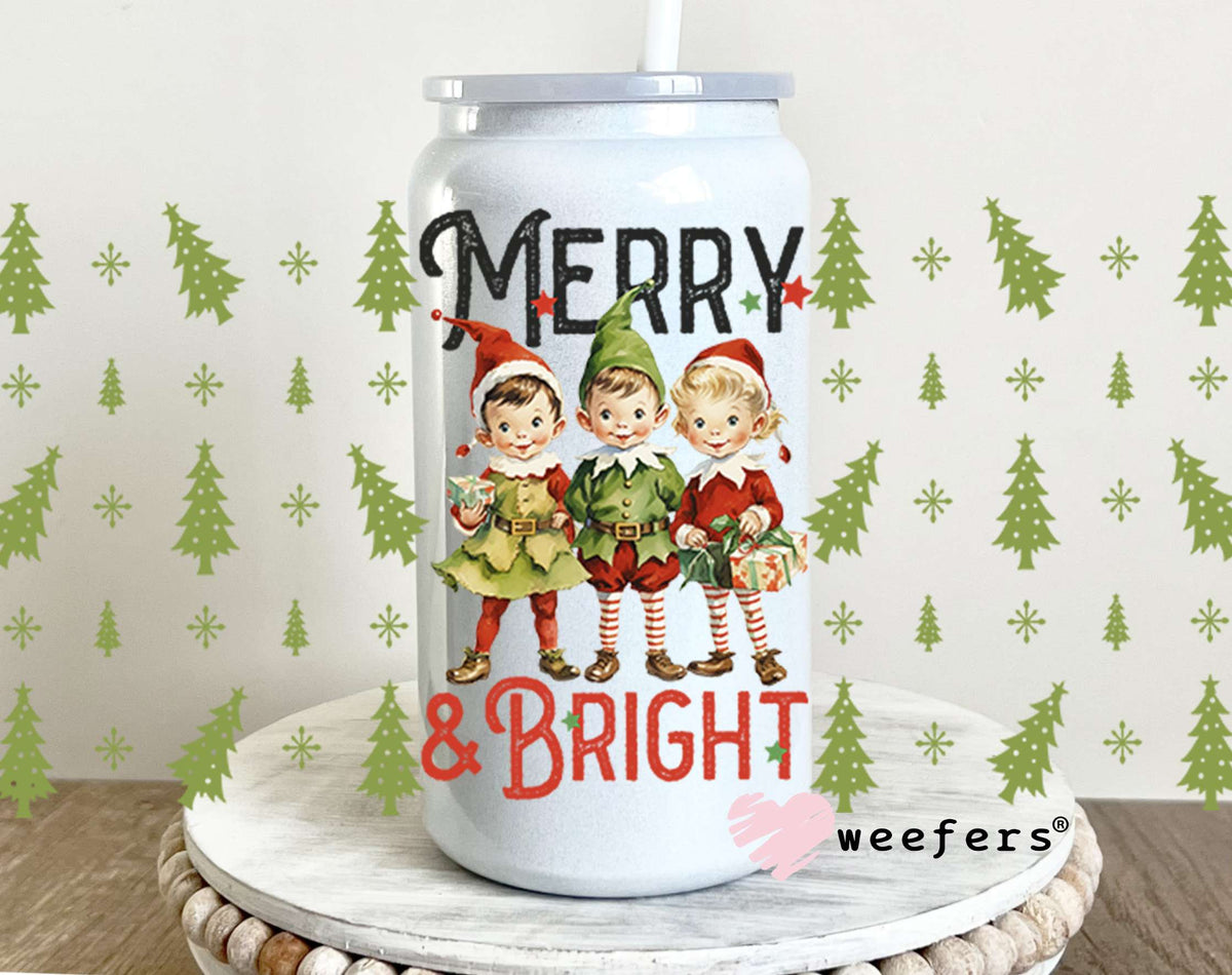 Merry & Bright Retro Christmas UV DTF Cup Wrap 16oz Glass Can Generic Weefers