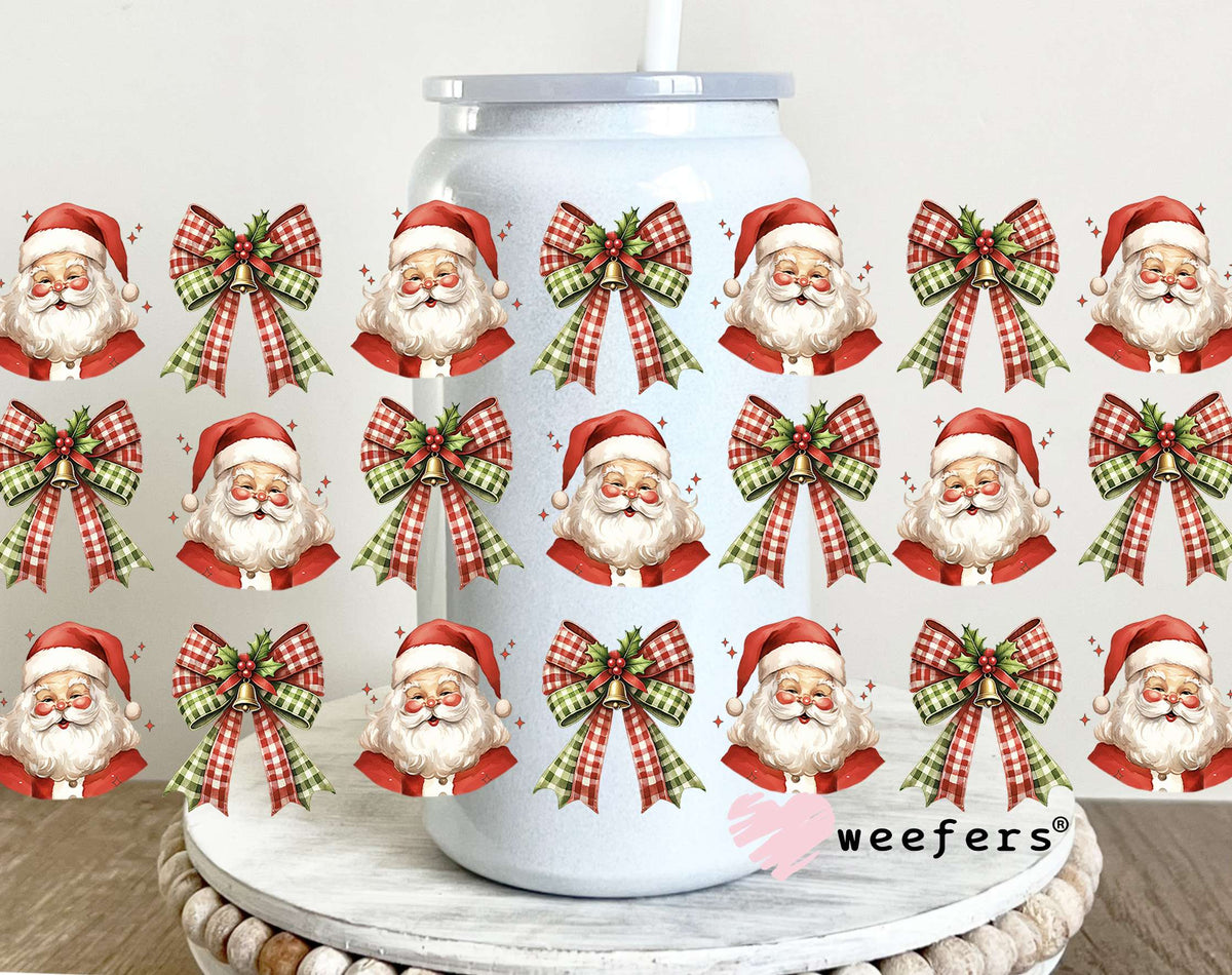 Coquette Santa and Plaid Bows Christmas UV DTF Cup Wrap 16oz Glass Can Generic Weefers
