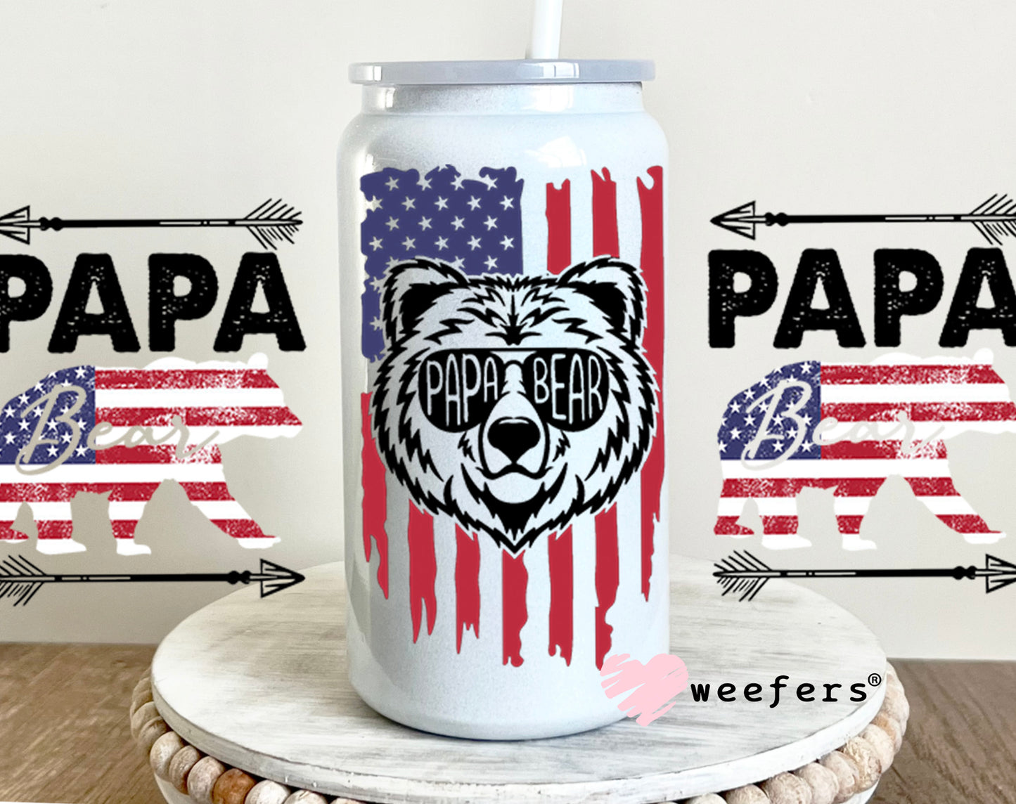 American Papa Bear UV DTF Cup Wrap 16oz Glass Can Generic Weefers