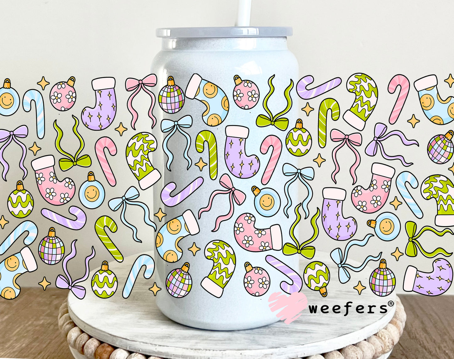 Coquette Christmas Things UV DTF Cup Wrap 16oz Glass Can Generic Weefers