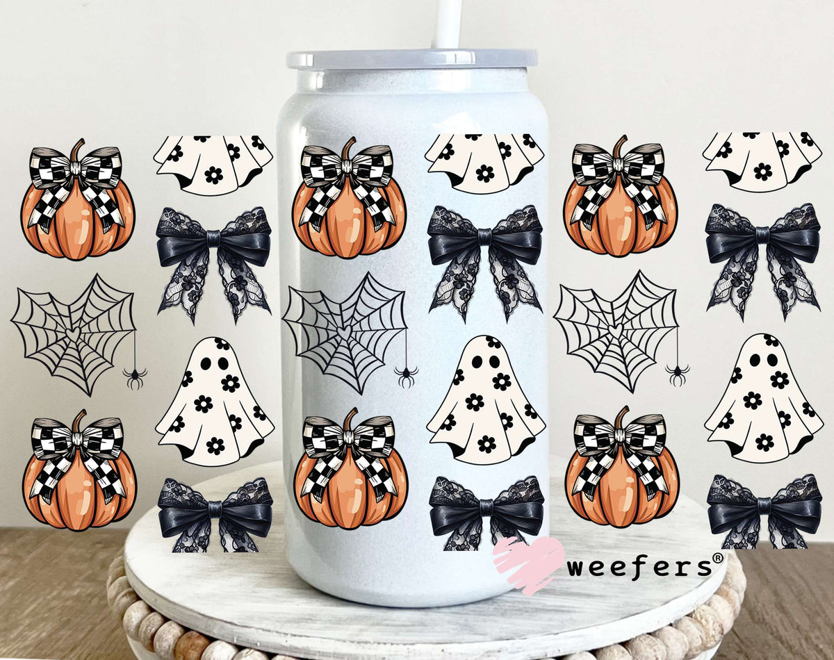 Coquette Halloween Pumpkins UV DTF Cup Wrap 16oz Glass Can Generic Weefers