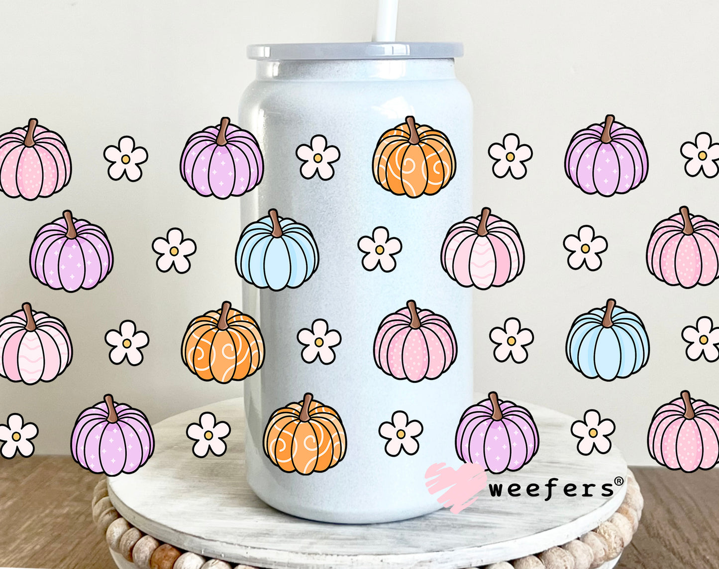 Fall Pastel Pumpkins UV DTF Cup Wrap 16oz Glass Can Generic Weefers