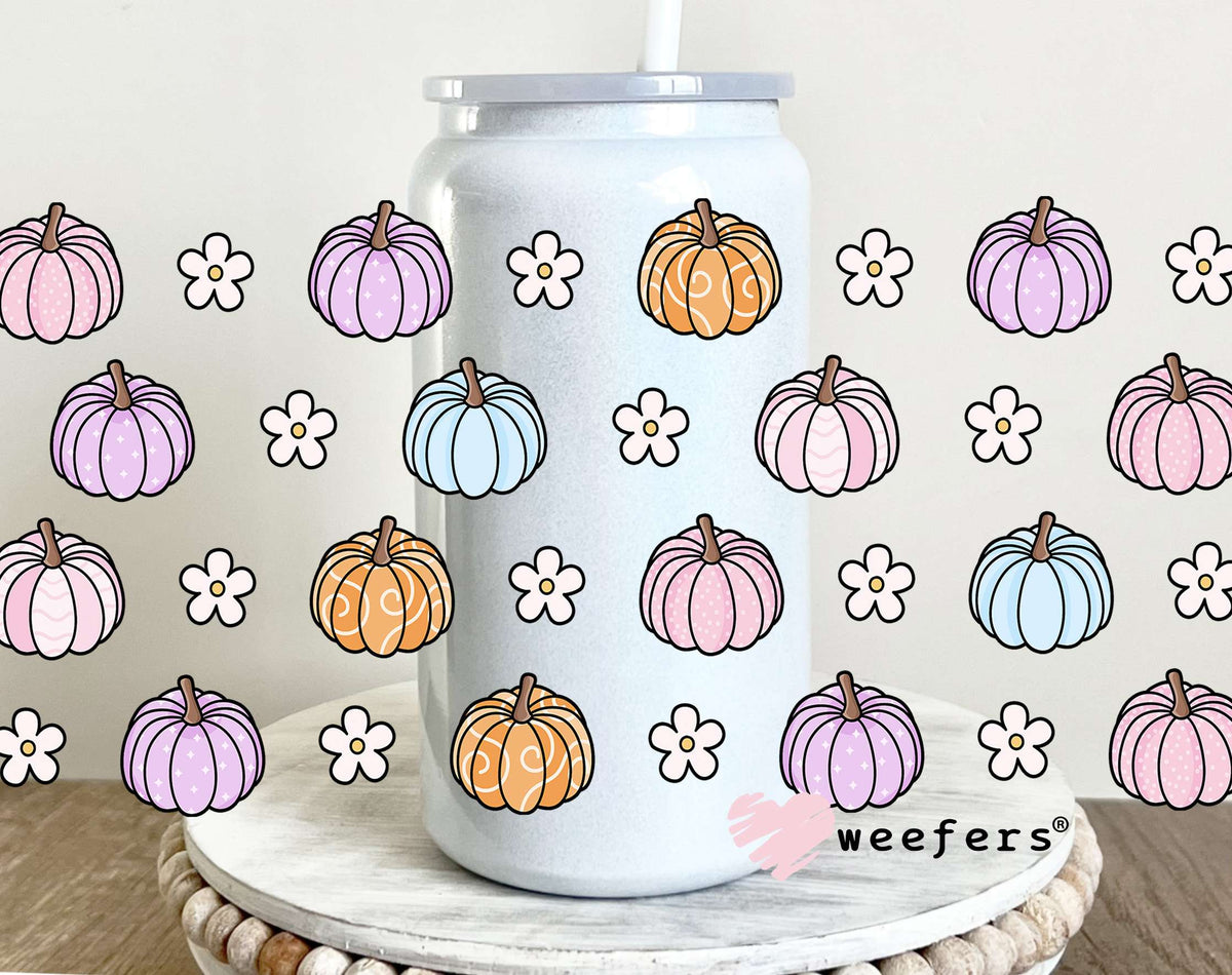 Fall Pastel Pumpkins UV DTF Cup Wrap 16oz Glass Can Generic Weefers