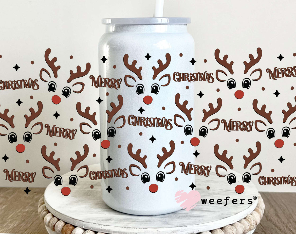 Christmas Reindeer Faces UV DTF Cup Wrap 16oz Glass Can Generic Weefers