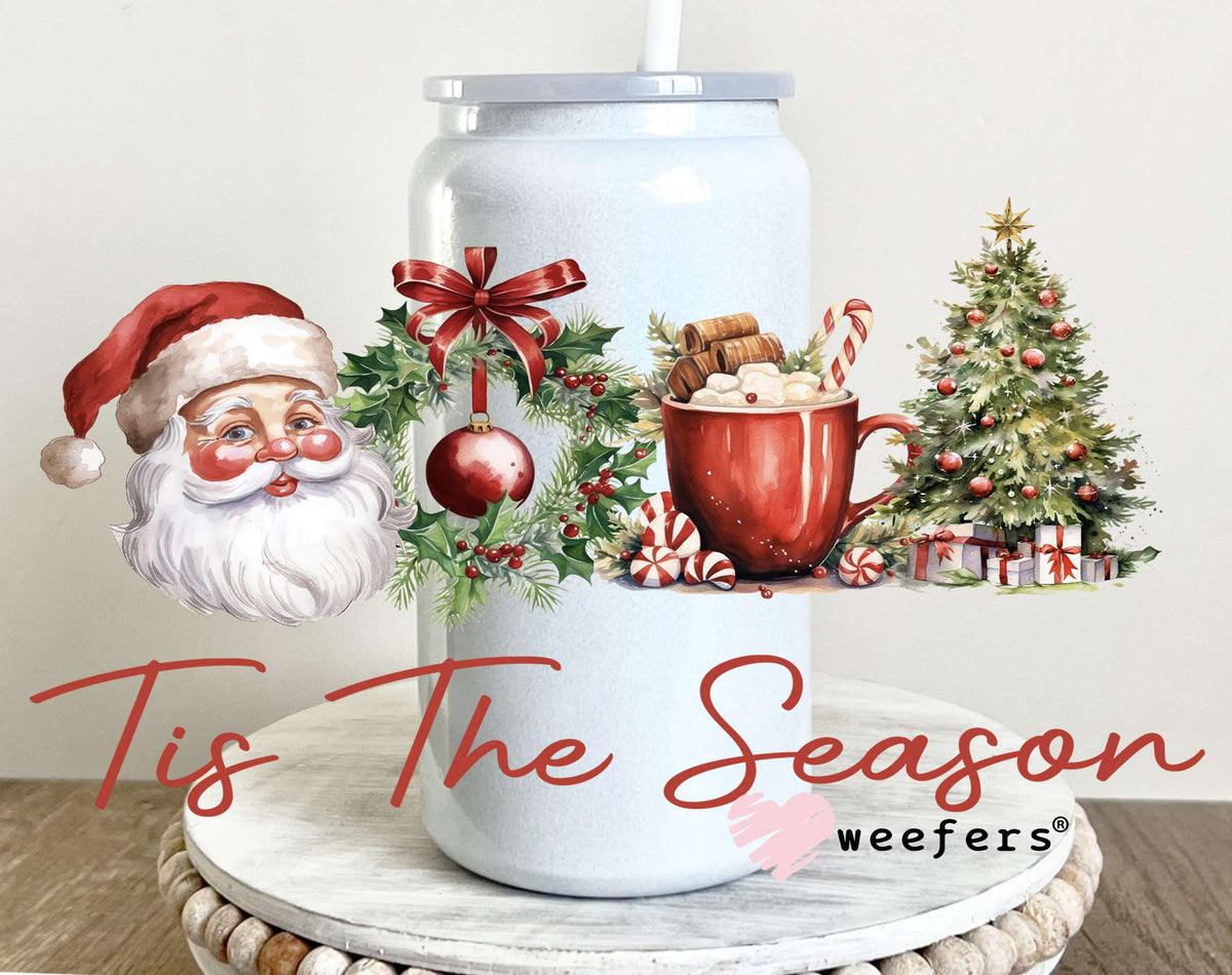 Tis The Season Santa Hot Cocoa Christmas UV DTF Cup Wrap 16oz Glass Can Generic Weefers