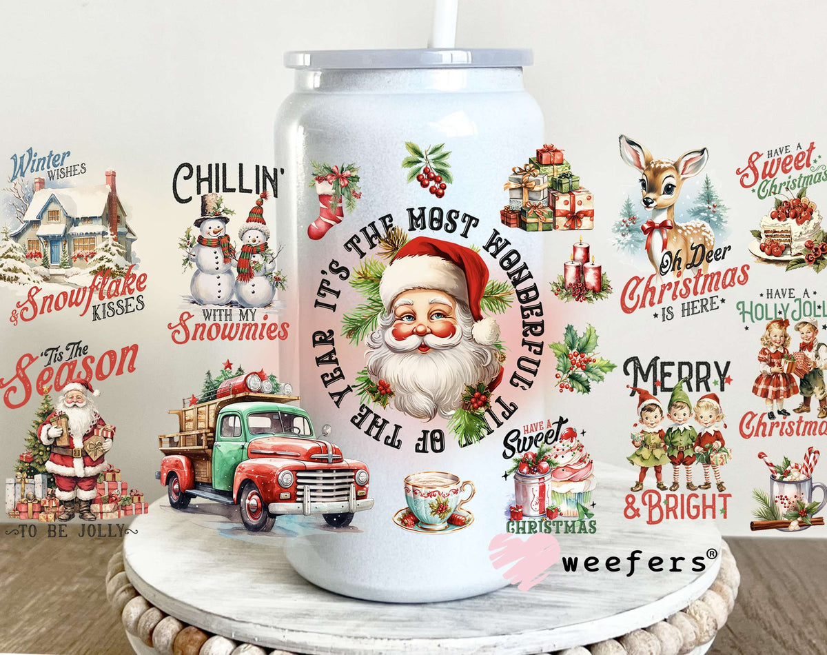 Retro Christmas UV DTF Cup Wrap 16oz Glass Can Generic Weefers