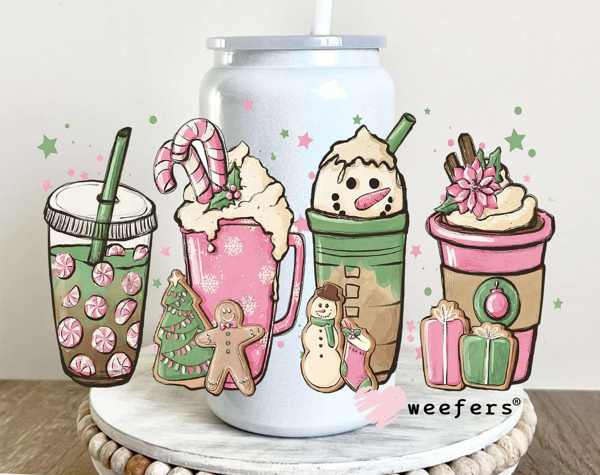 Christmas Pink Coffee Latte UV DTF Decal 16oz Glass Can Generic Weefers