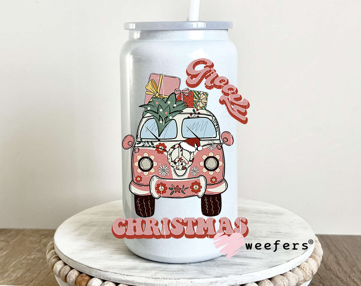 Groovy Christmas UV DTF Decal 16oz Glass Can Generic Weefers