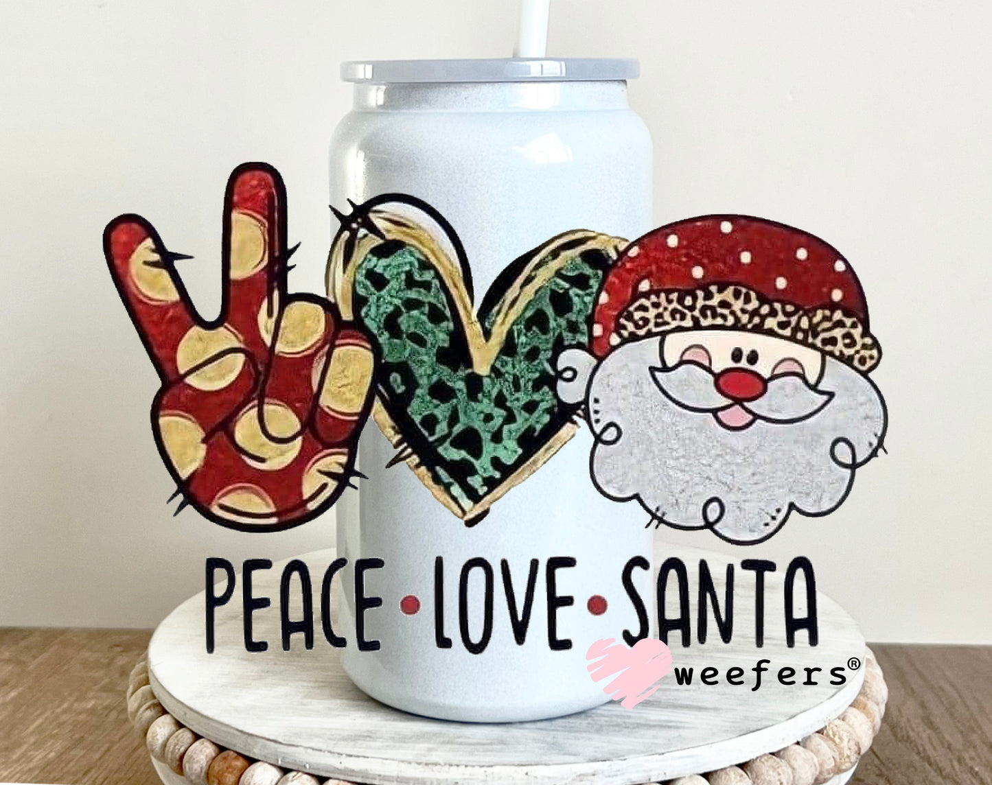 Peace Love Santa UV DTF Decal 16oz Glass Can Generic Weefers