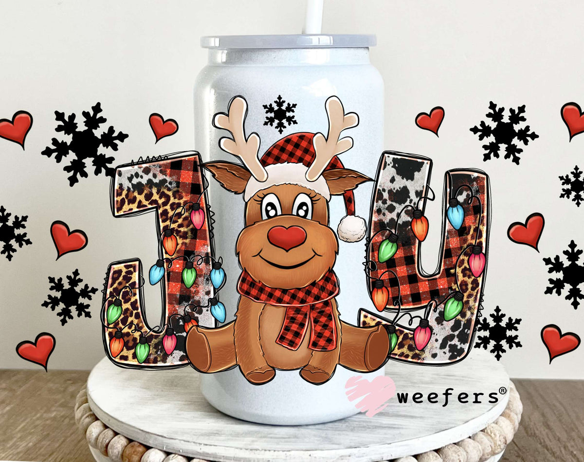 Christmas Reindeer Joy UV DTF Decal 16oz Glass Can Generic Weefers