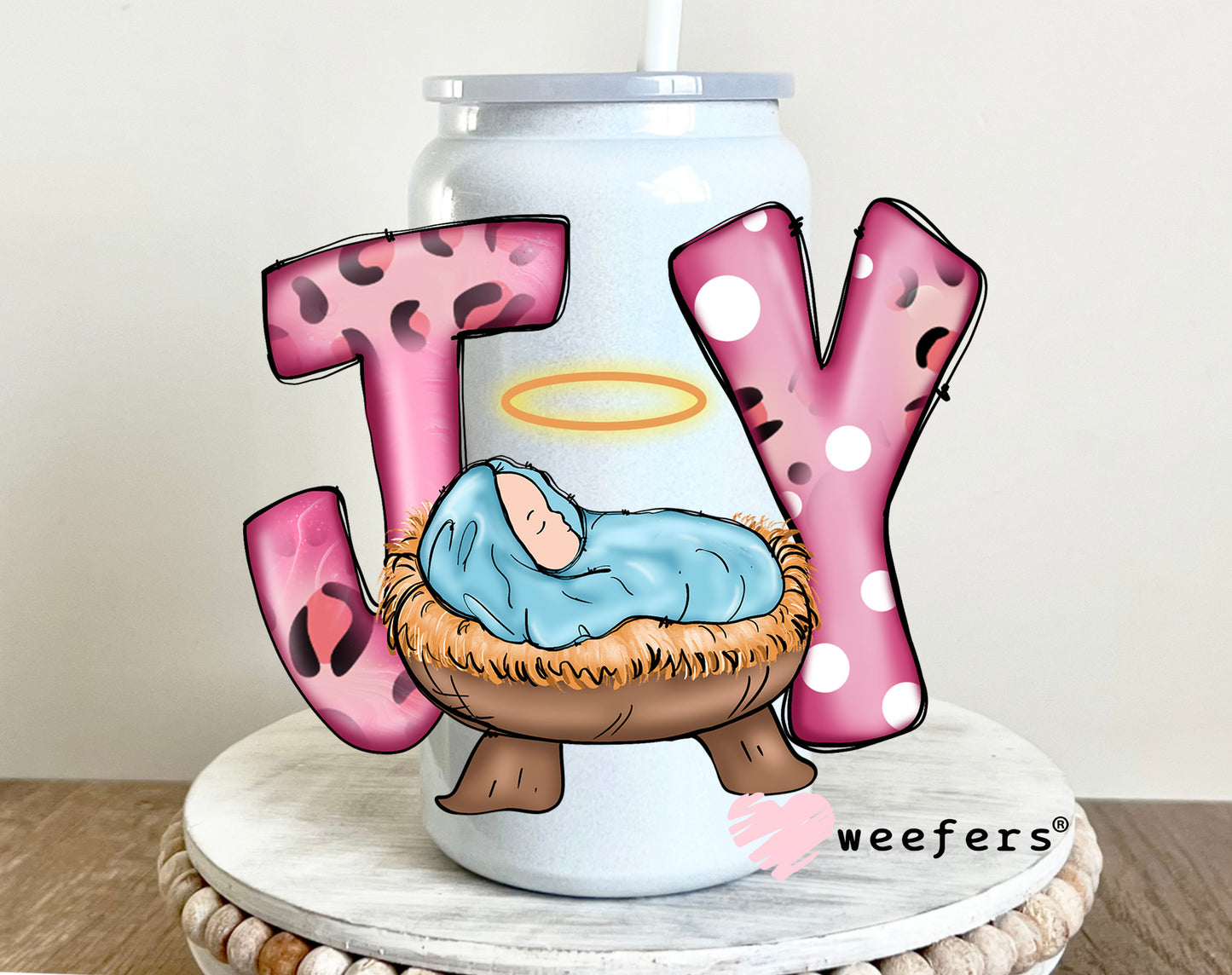 Joy Baby Jesus Christmas UV DTF Decal 16oz Glass Can Generic Weefers