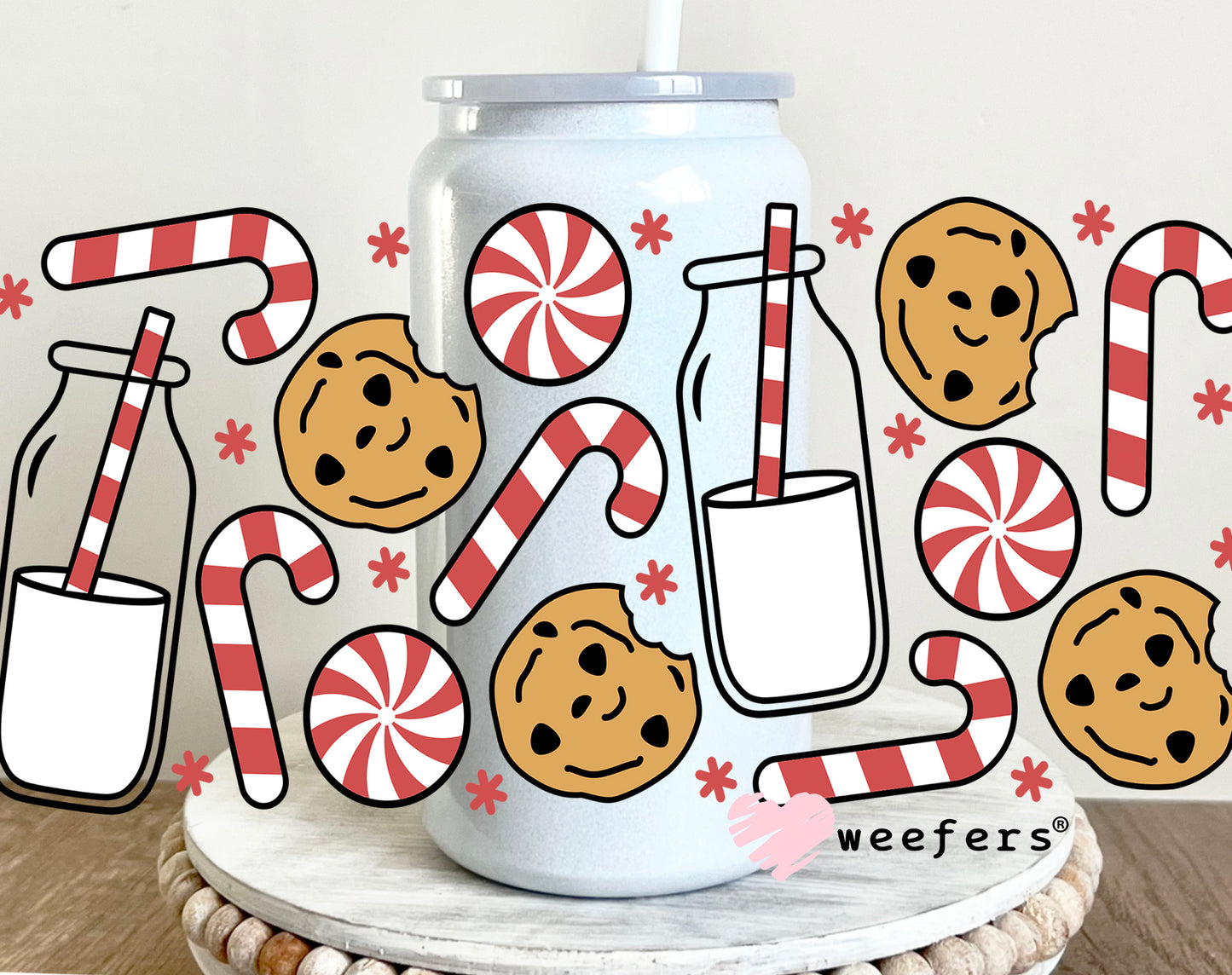 Christmas Cookie and Milk UV DTF Cup Wrap 16oz Glass Can Generic Weefers