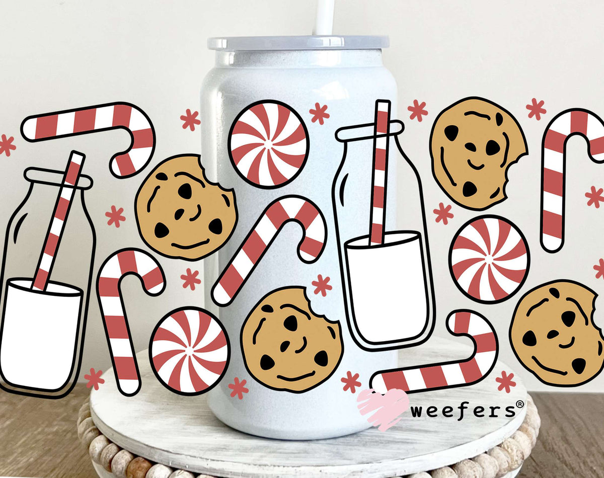 Christmas Cookie and Milk UV DTF Cup Wrap 16oz Glass Can Generic Weefers