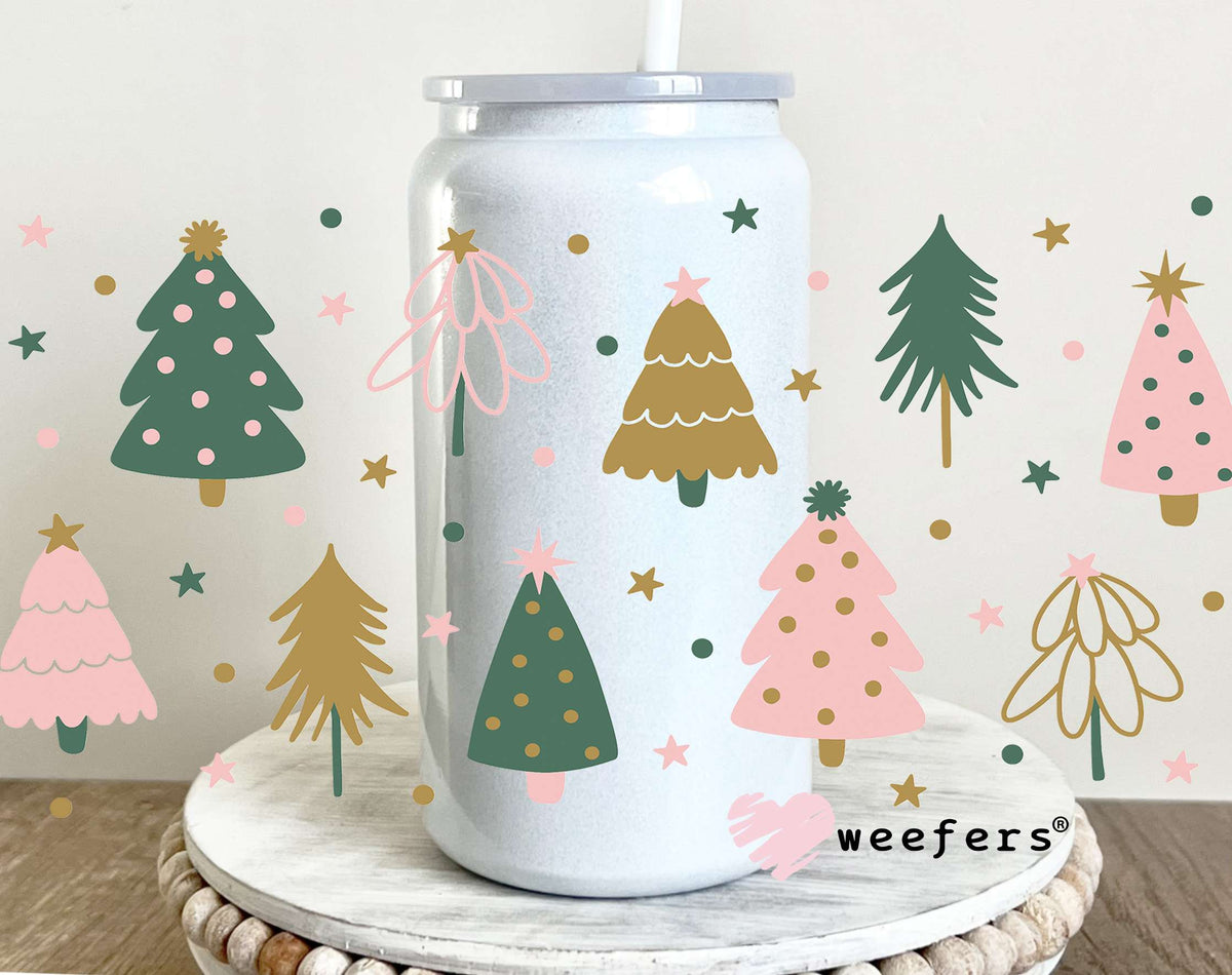 Pastel Christmas Trees UV DTF Cup Wrap 16oz Glass Can Generic Weefers