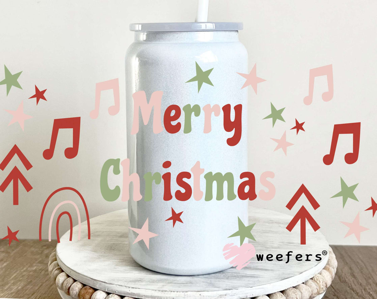Merry Christmas Music Notes UV DTF Cup Wrap 16oz Glass Can Generic Weefers