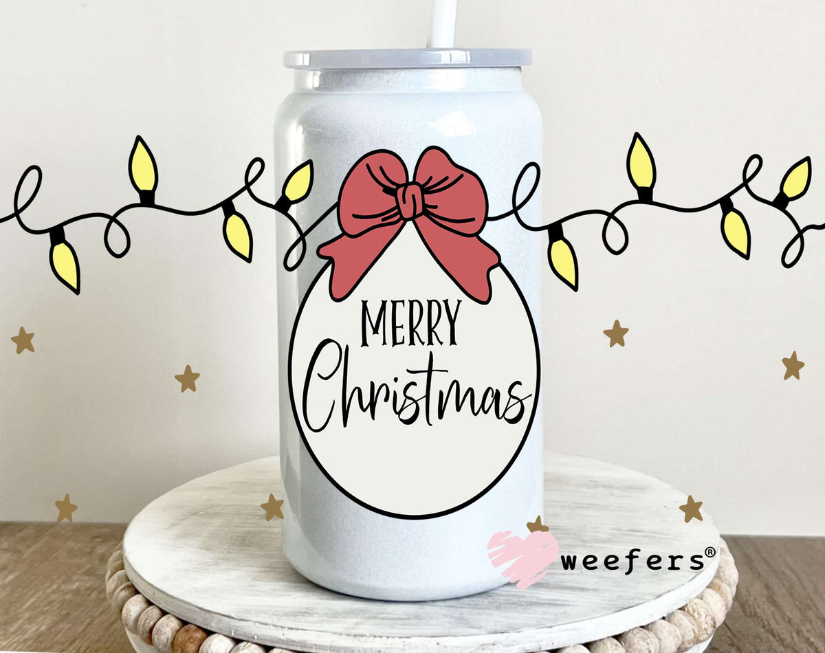 Merry Christmas Christmas Lights UV DTF Cup Wrap 16oz Glass Can Generic Weefers
